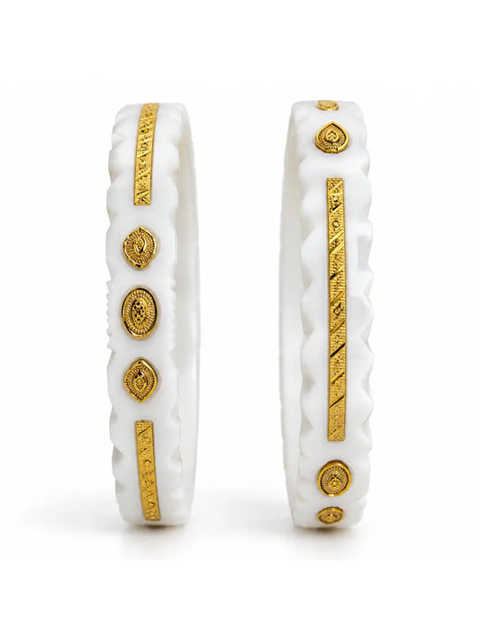 Gold Plated White Wide Vintage Pola Bangle Set
