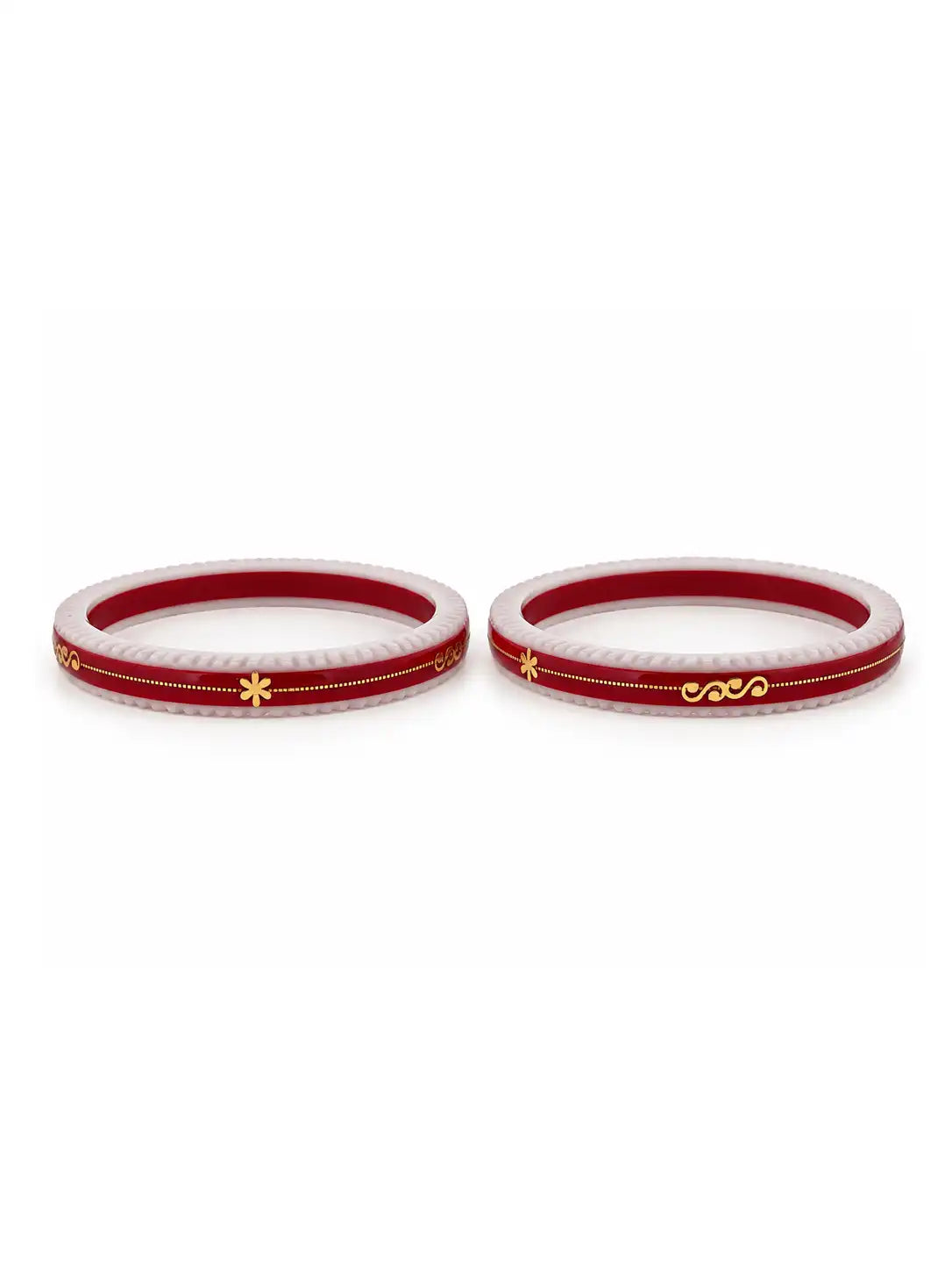 Gold Plated Red White Bangle Set
