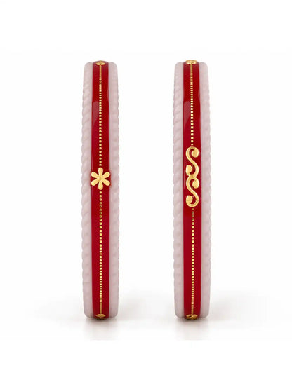 Gold Plated Red White Bangle Set