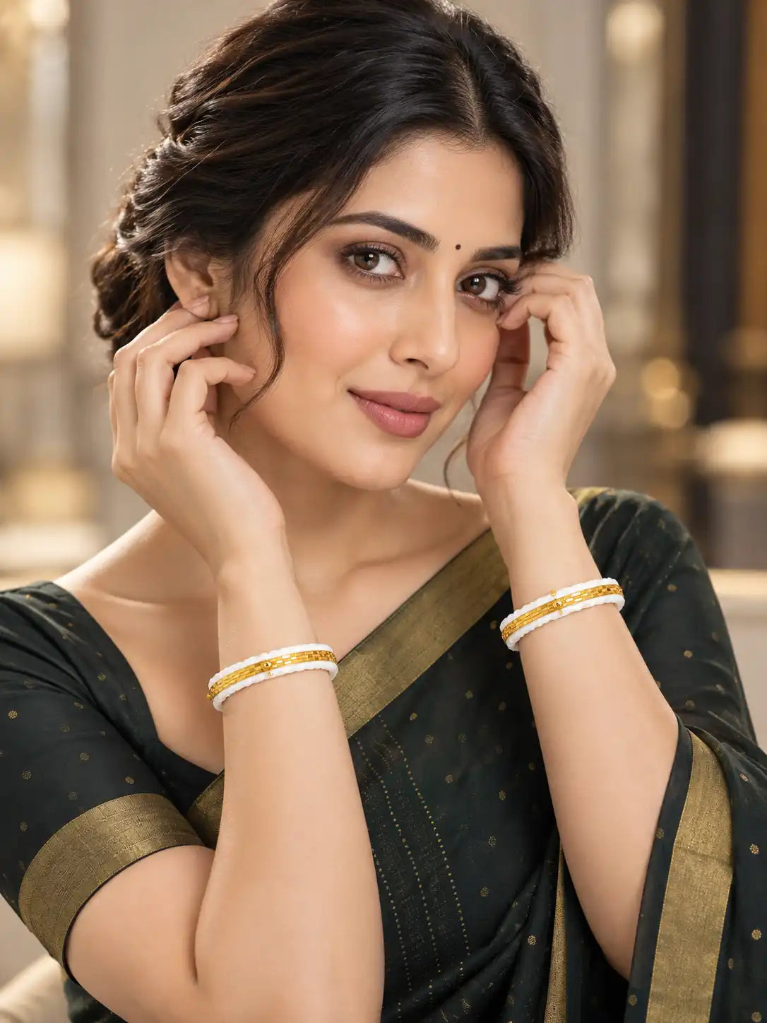 Gold Plated White Classic Sakha Bangle Set