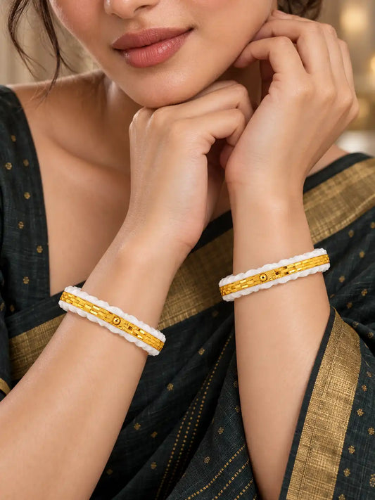 Gold Plated White Classic Sakha Bangle Set