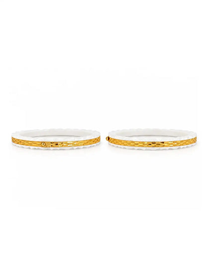Gold Plated White Classic Sakha Bangle Set