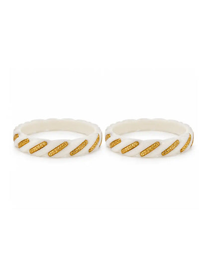 Gold Plated White Wide Sakha Bangle Set