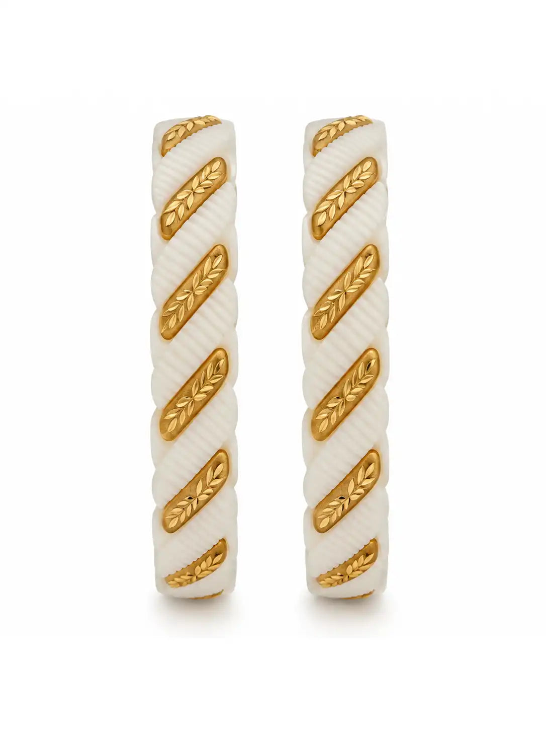 Gold Plated White Wide Sakha Bangle Set
