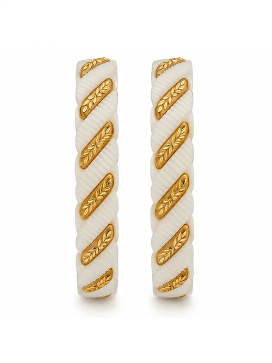Gold Plated White Wide Sakha Bangle Set
