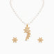 Gold Plated Leaf Pendant Single Strand Pearl Necklace Set