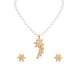 Gold Plated Leaf Pendant Single Strand Pearl Necklace Set