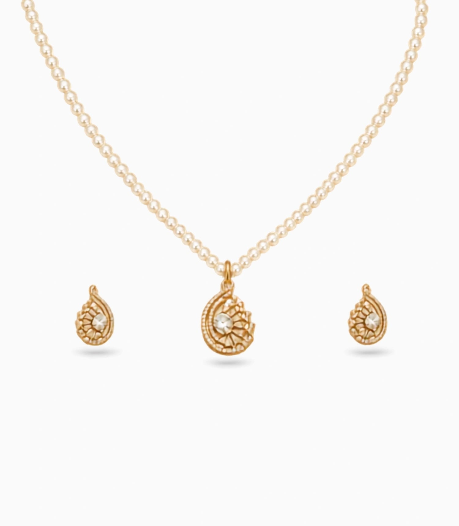 Gold Plated Modern Single Strand Pearl Necklace