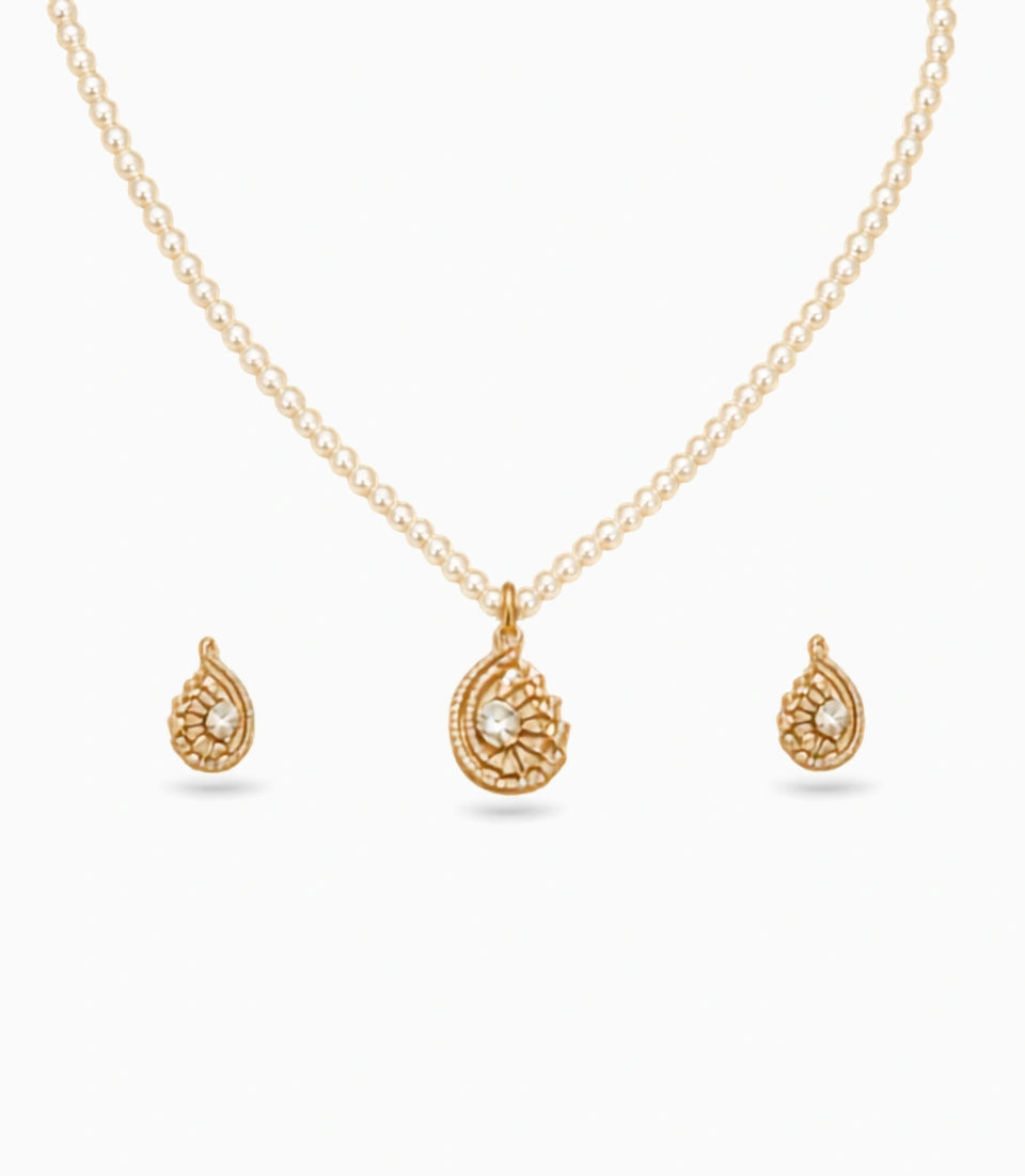 Gold Plated Modern Single Strand Pearl Necklace