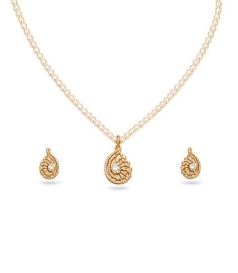 Gold Plated Modern Single Strand Pearl Necklace