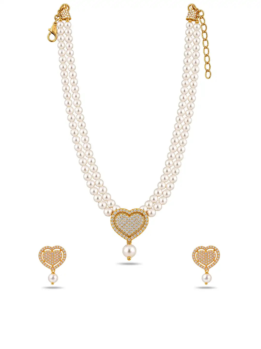 Gold Plated Heart Motif Multi Strand Pearl Necklace