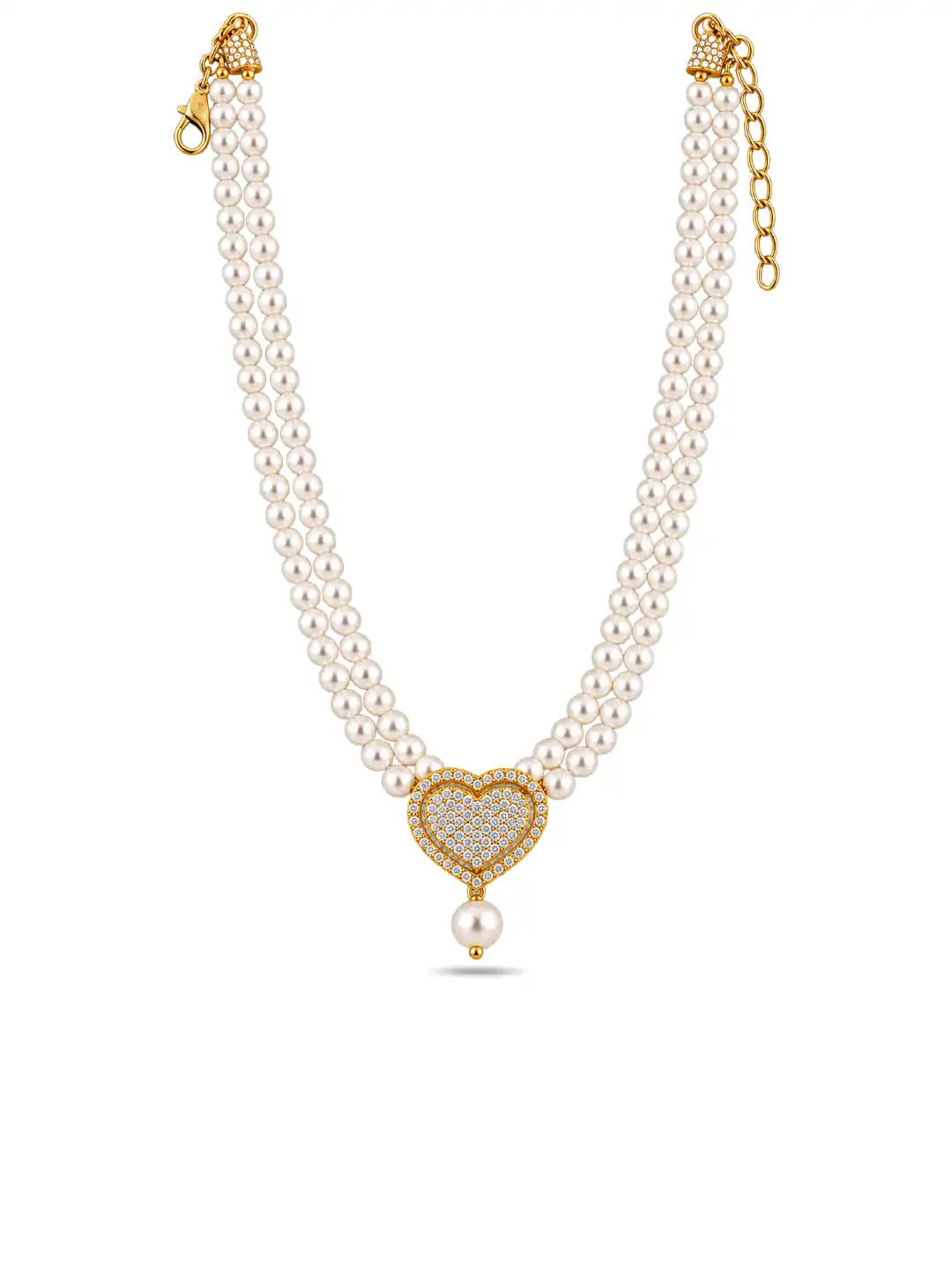 Gold Plated Heart Motif Multi Strand Pearl Necklace