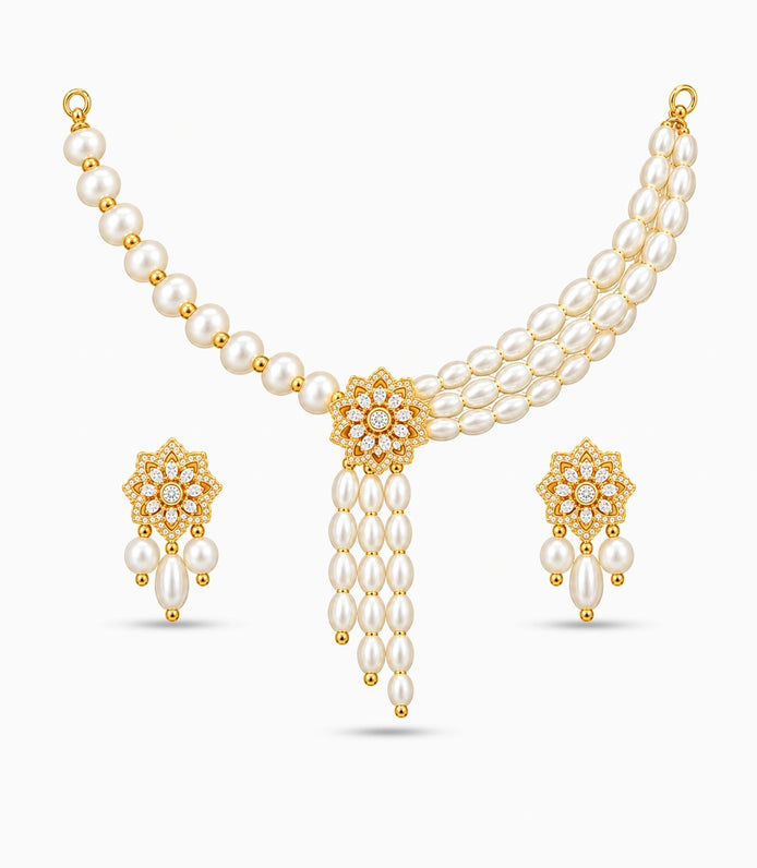Gold Plated AD Studded Multi Strand Pearl