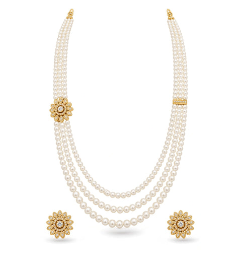 Gold Plated Dramatic Multi Strand Pearl Necklace