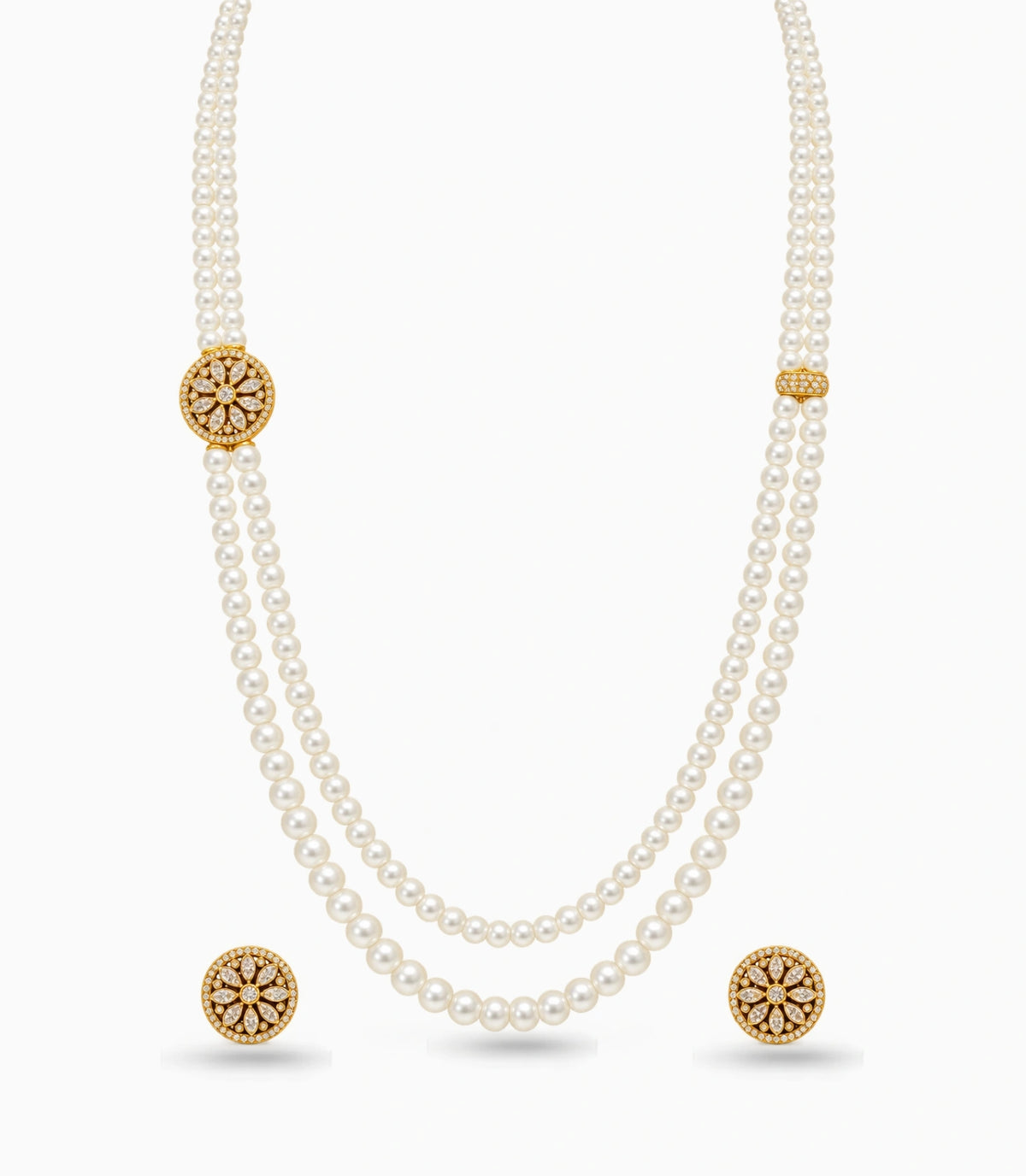 Gold Plated Grand Layered Multi Strand Pearl Necklace