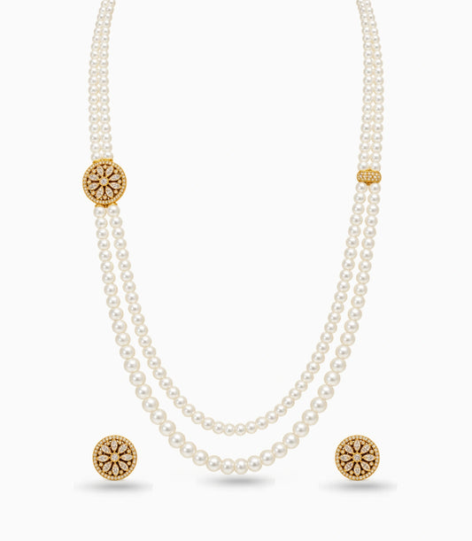 Gold Plated Grand Layered Multi Strand Pearl Necklace