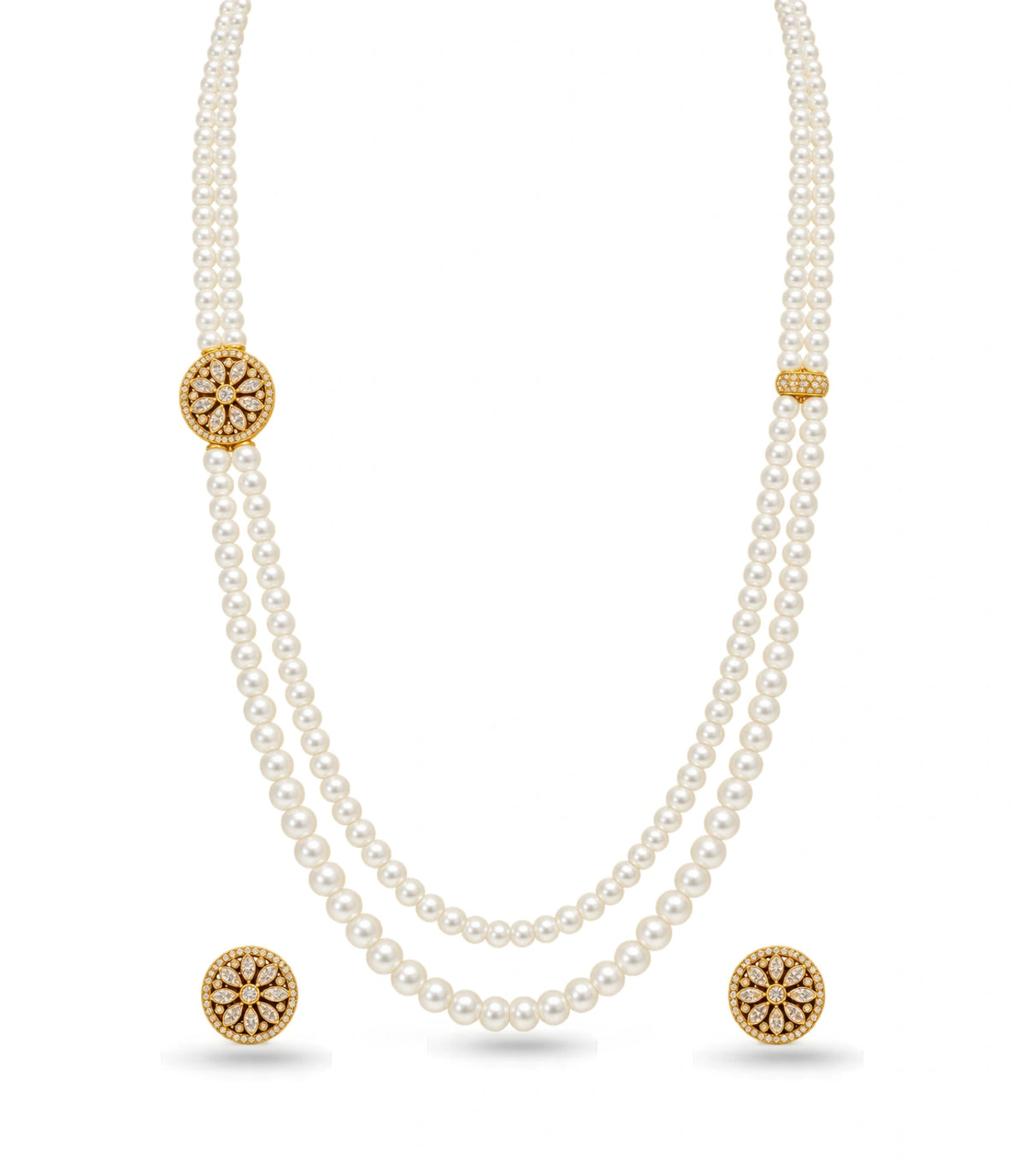 Gold Plated Grand Layered Multi Strand Pearl Necklace