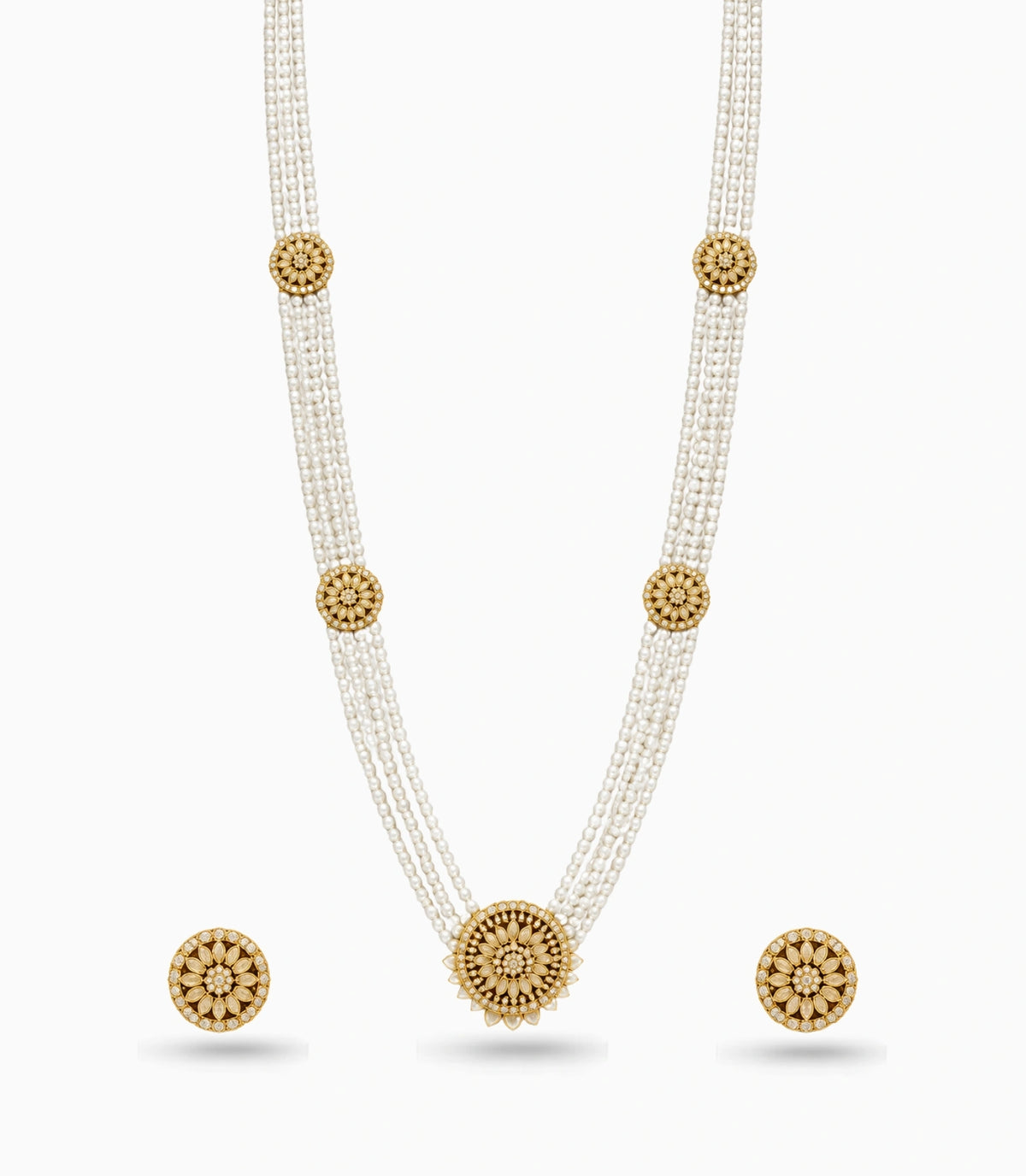 Gold Plated Tiered Multi Strand Pearl Necklace