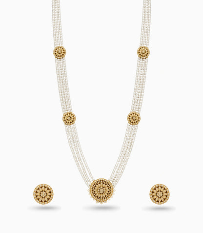 Gold Plated Tiered Multi Strand Pearl Necklace
