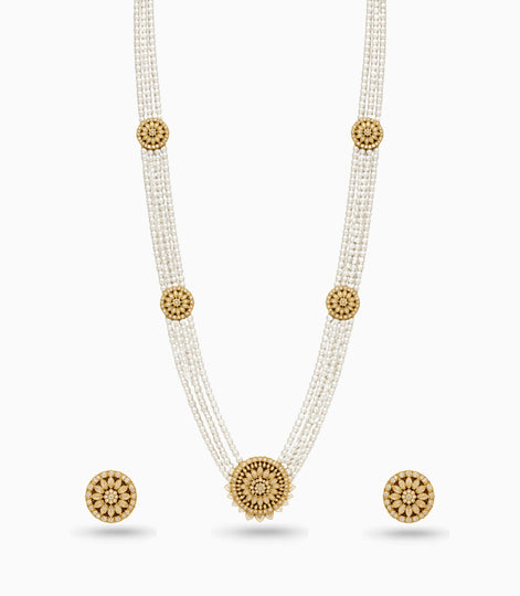Gold Plated Tiered Multi Strand Pearl Necklace