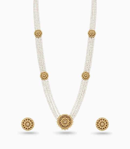 Gold Plated Tiered Multi Strand Pearl Necklace