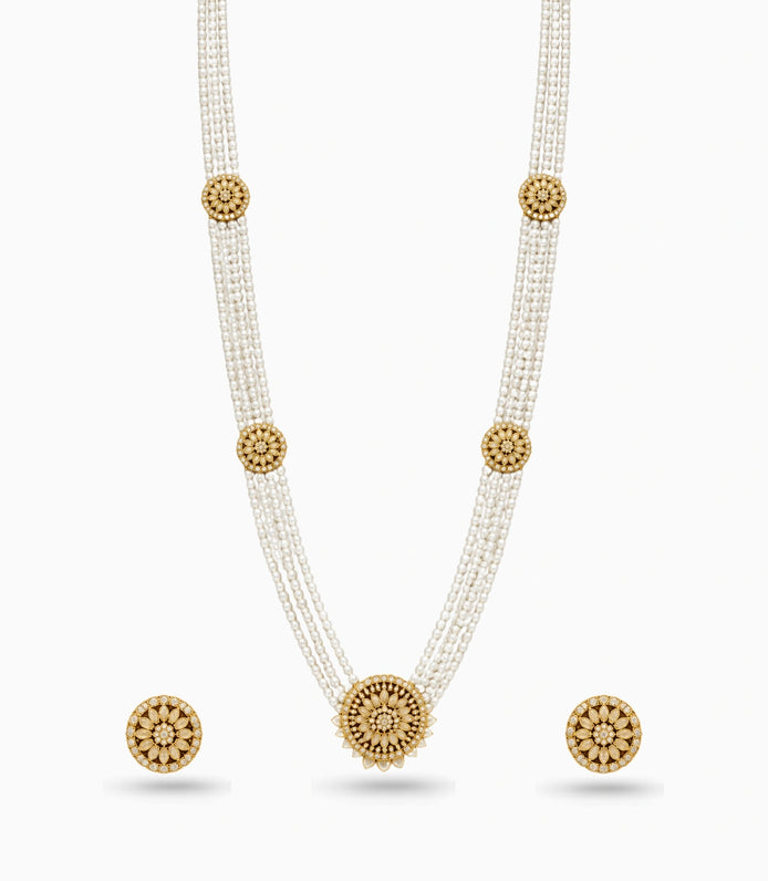 Gold Plated Tiered Multi Strand Pearl Necklace