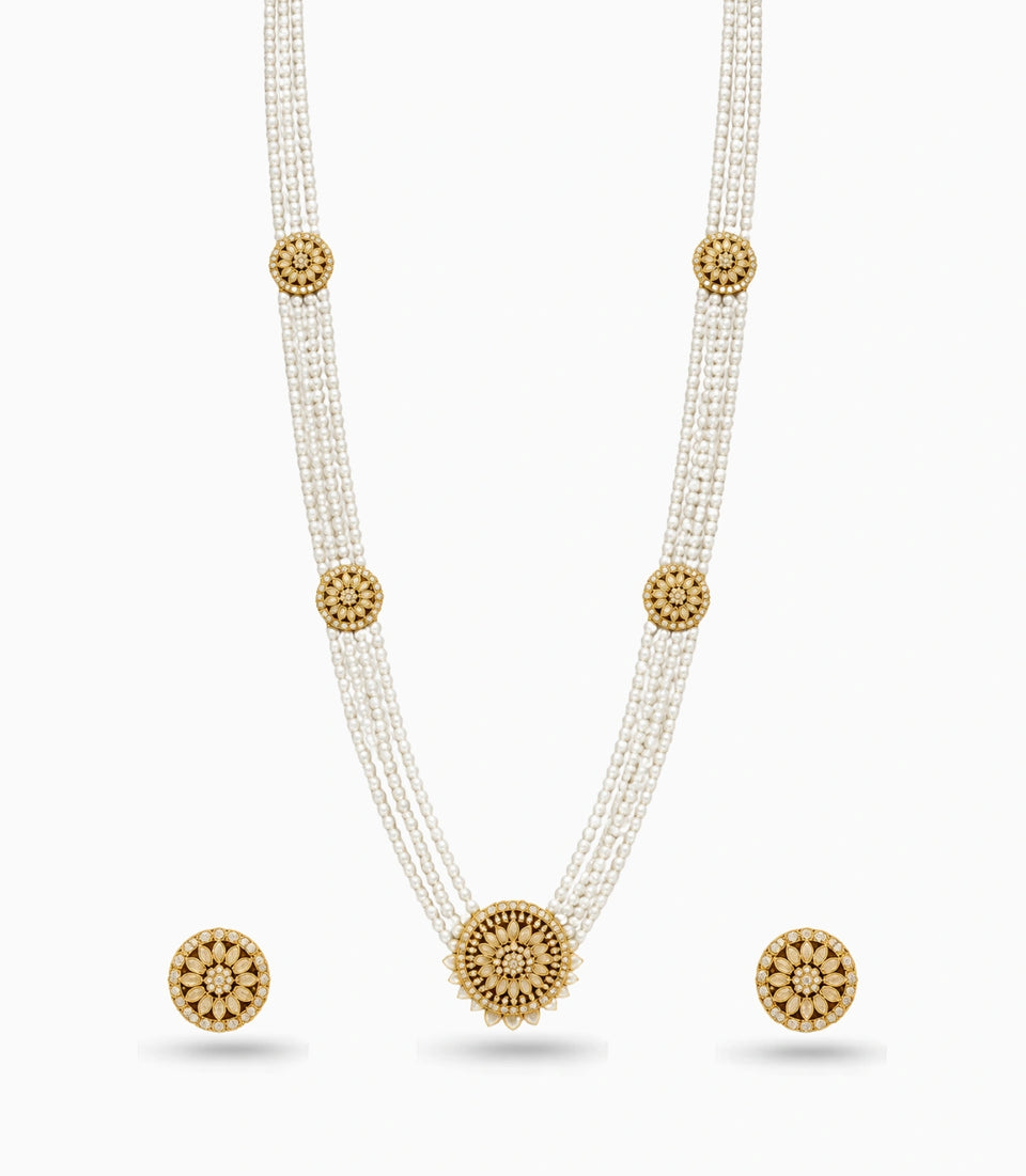 Gold Plated Tiered Multi Strand Pearl Necklace