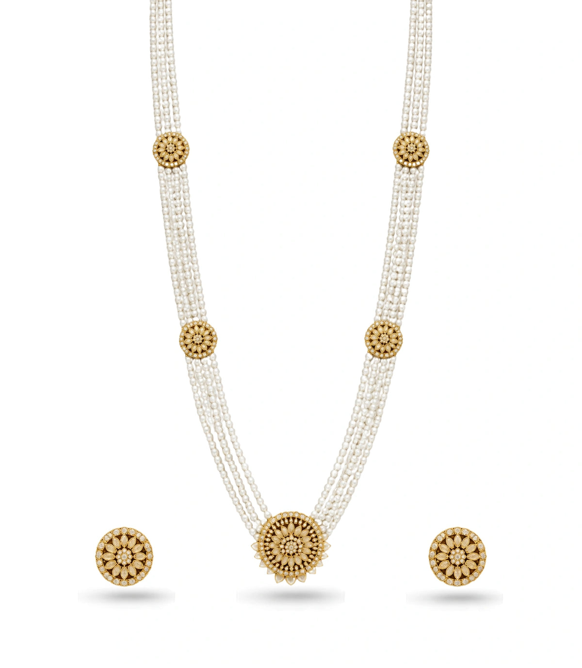Gold Plated Tiered Multi Strand Pearl Necklace