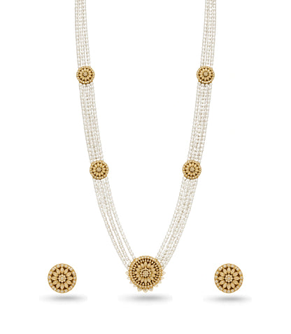 Gold Plated Tiered Multi Strand Pearl Necklace
