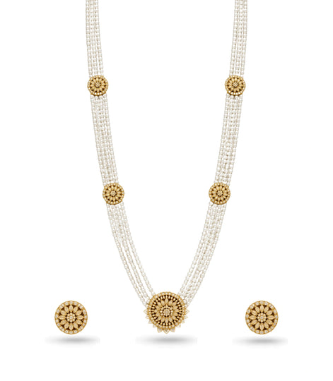 Gold Plated Tiered Multi Strand Pearl Necklace