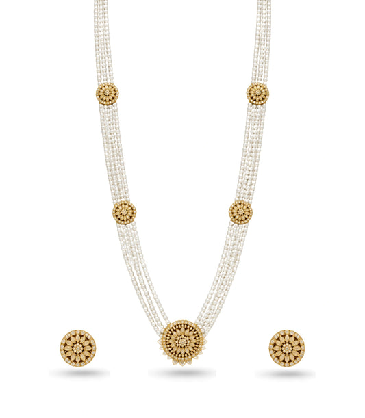 Gold Plated Tiered Multi Strand Pearl Necklace
