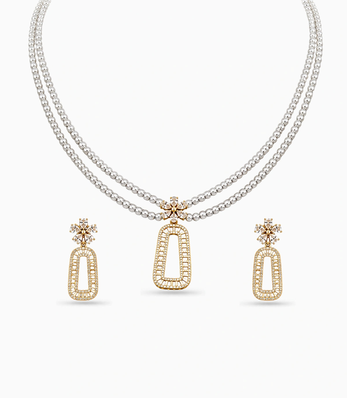Gold Plated Ash Beads Multi Strand Pearl Necklace