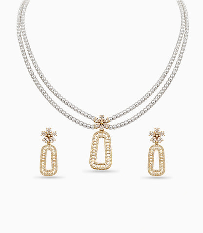 Gold Plated Ash Beads Multi Strand Pearl Necklace