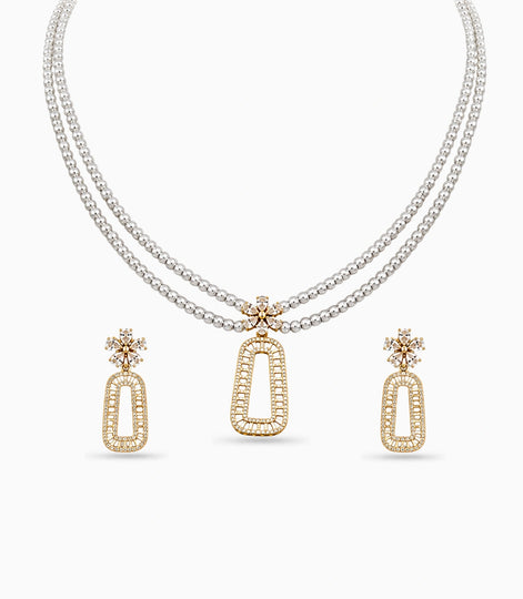 Gold Plated Ash Beads Multi Strand Pearl Necklace