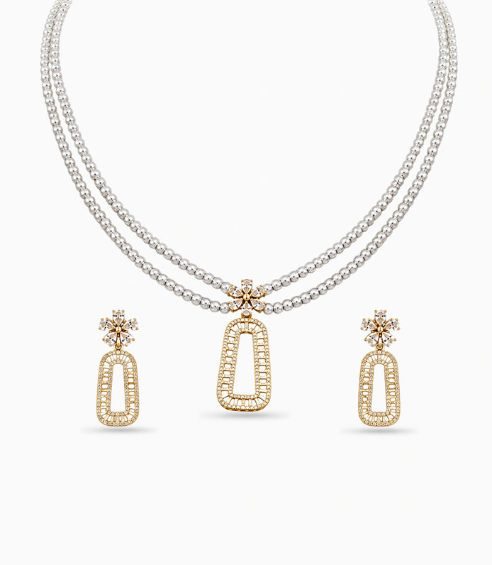 Gold Plated Ash Beads Multi Strand Pearl Necklace