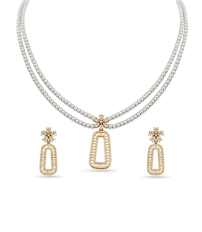 Gold Plated Ash Beads Multi Strand Pearl Necklace
