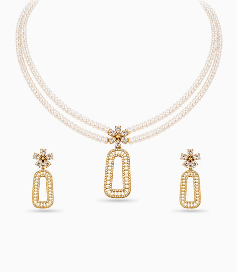 Gold Plated Rose Multi Strand Pearl Necklace