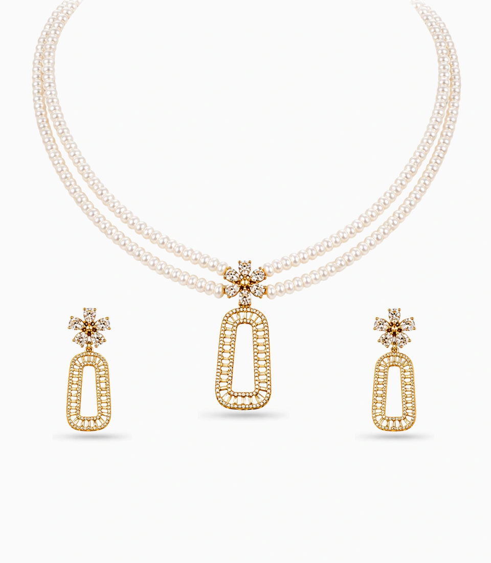 Gold Plated Rose Multi Strand Pearl Necklace