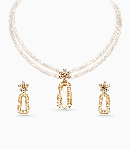 Gold Plated Rose Multi Strand Pearl Necklace