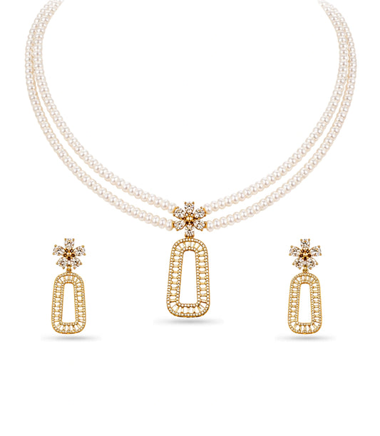 Rose Gold Plated Rose Multi Strand Pearl Necklace