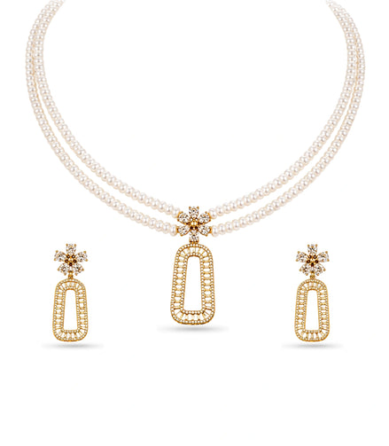 Gold Plated Rose Multi Strand Pearl Necklace