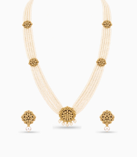 Gold Plated Traditional Multi Strand Pearl Necklace