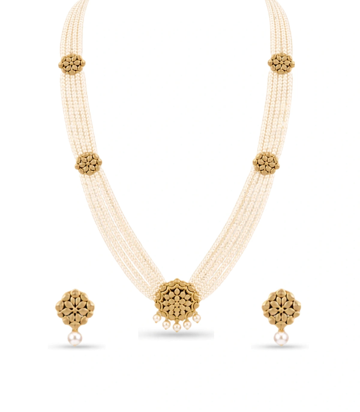 Gold Plated Traditional Multi Strand Pearl Necklace