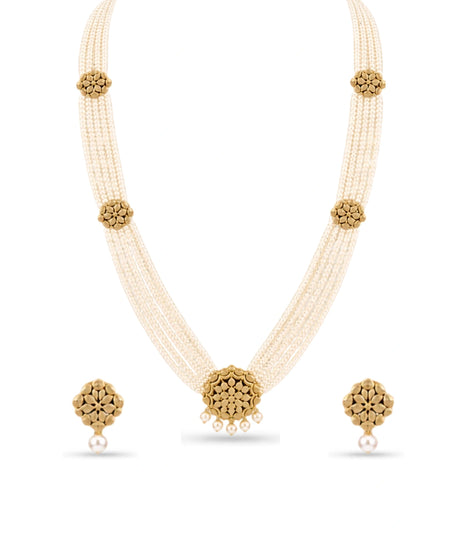 Gold Plated Traditional Multi Strand Pearl Necklace
