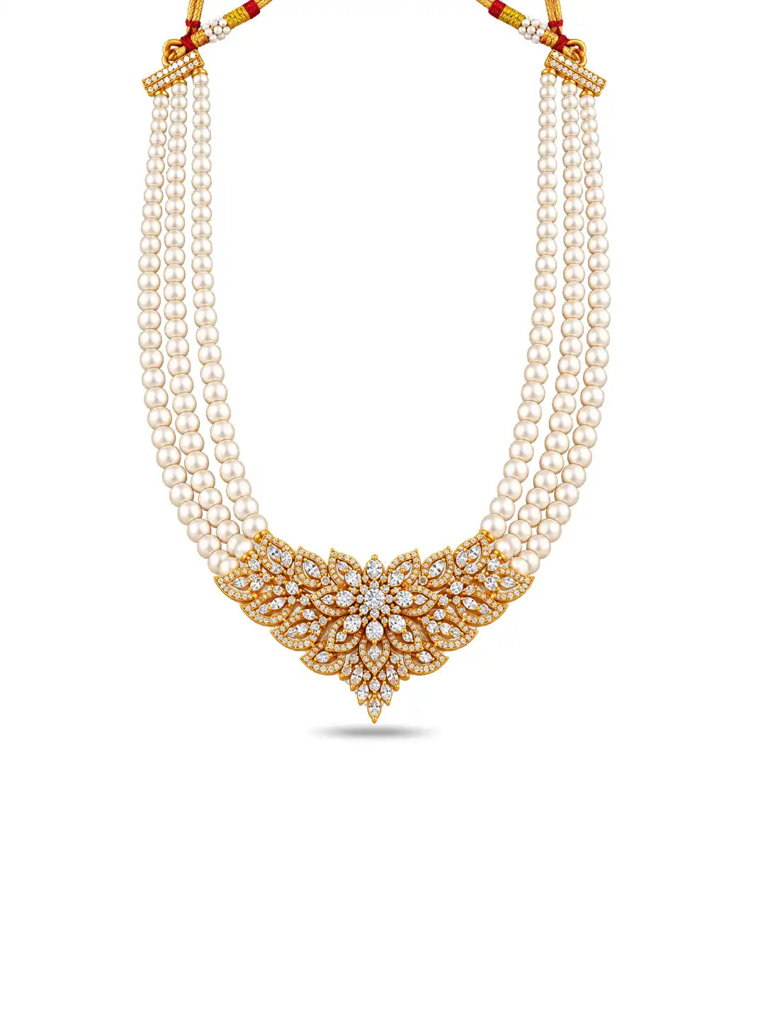 Gold Plated Statement Multi Strand Pearl Necklace