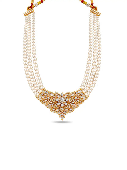 Gold Plated Statement Multi Strand Pearl Necklace