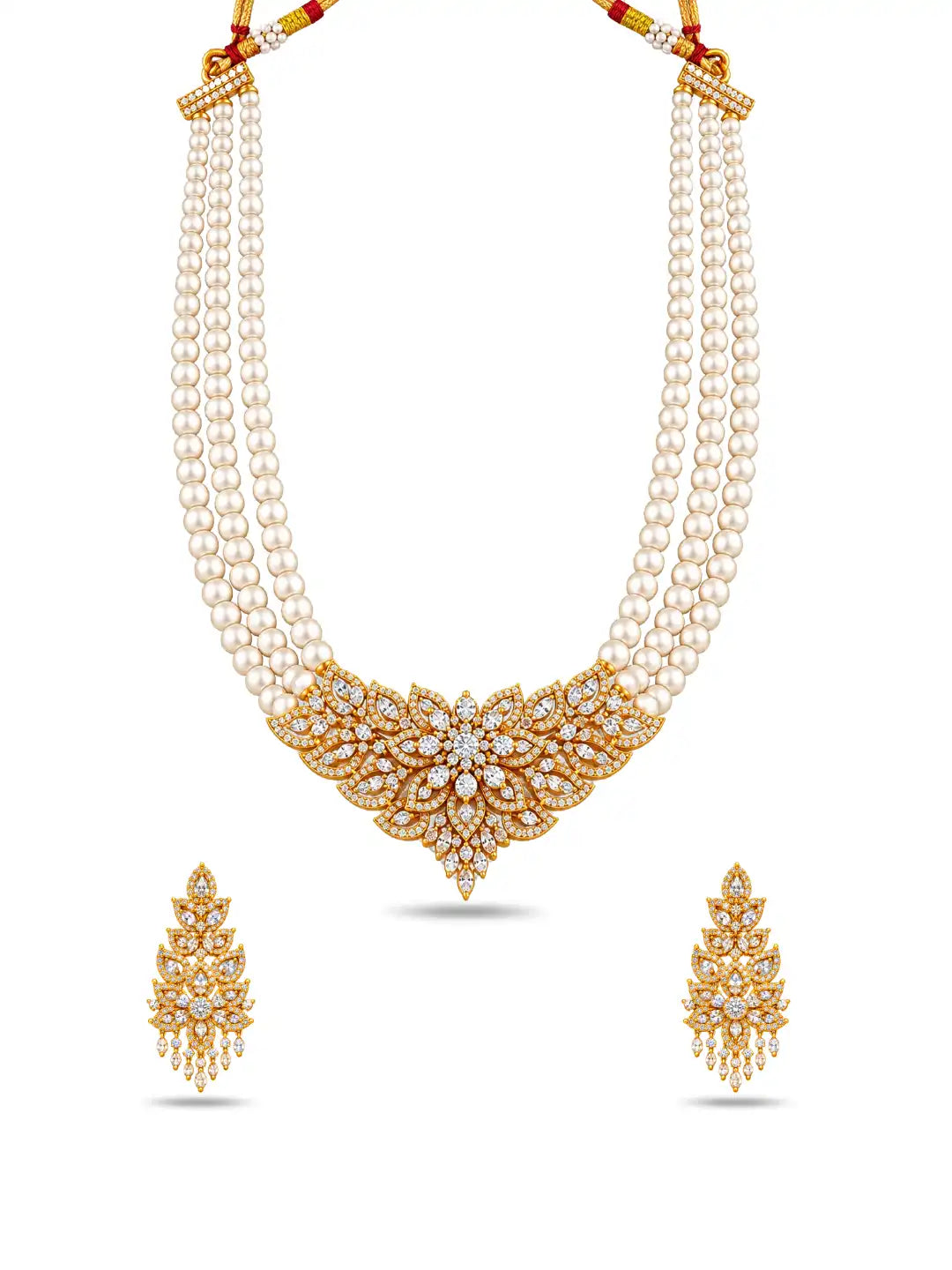 Gold Plated Statement Multi Strand Pearl Necklace