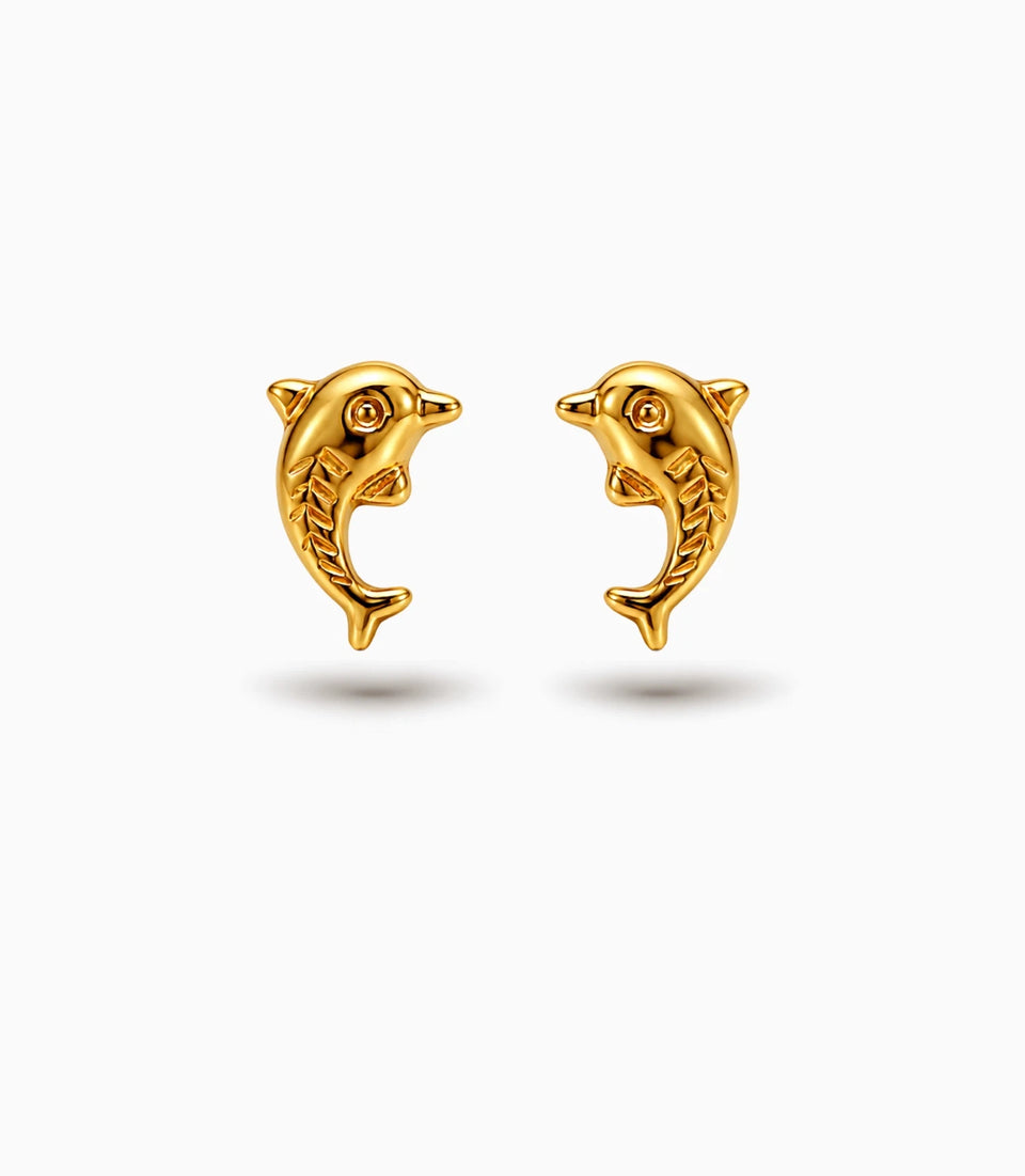 Gold Plated Dolphin Fish Stud Earrings