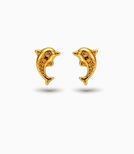 Gold Plated Dolphin Fish Stud Earrings