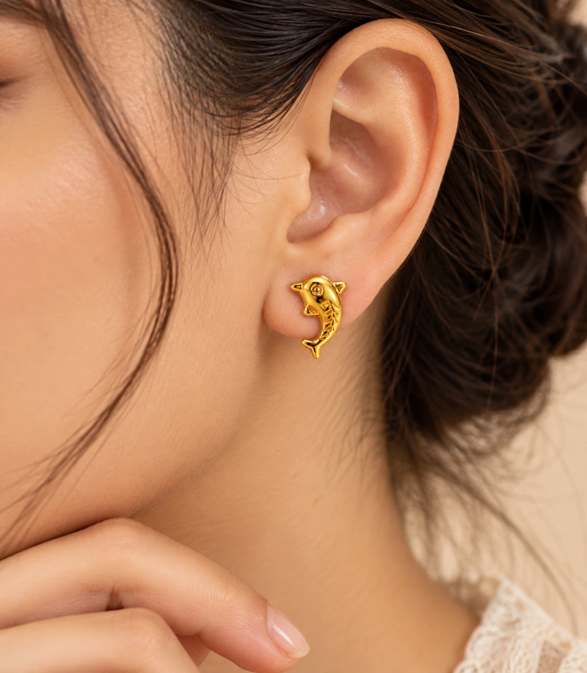 Gold Plated Dolphin Fish Stud Earrings